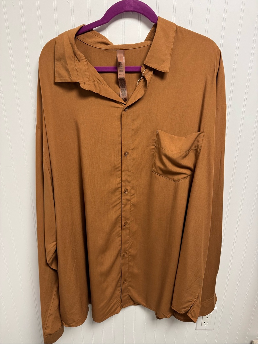 Skims Cover Ups Long Sleeve Button Up Shirt NWT 4X Almond